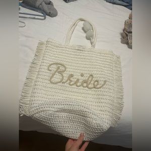 Bride white woven beach bag tote - used once!